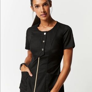 Jaanuu Scrub Set Black S Snap Front Top S Bootcut Bottoms